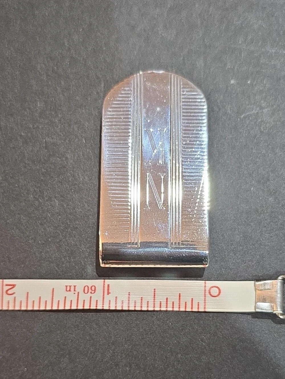 Tiffany & Co. Silver Engraved NK Money Clip Stripped Paterm with Blue Pouch